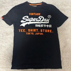Superdry Vintage Black Tee with Orange Accents